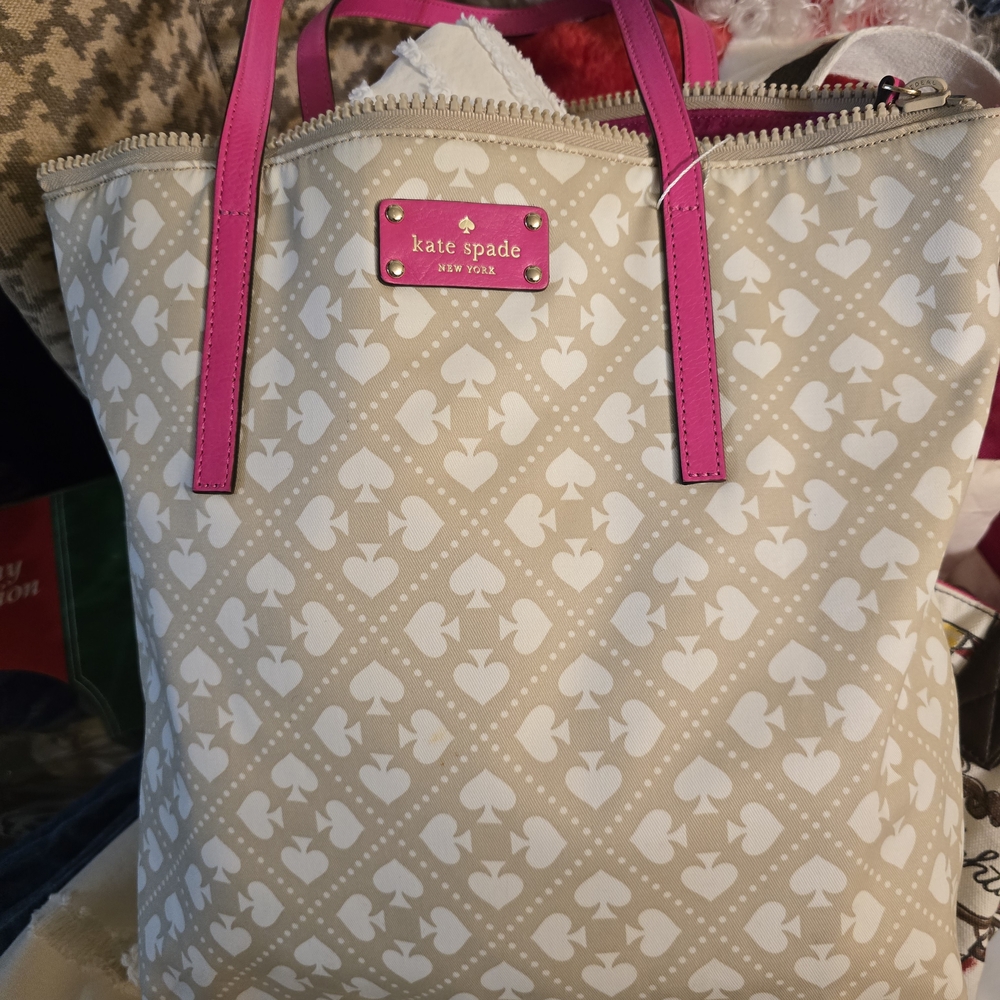 Kate Spade Beige and Pink Heart Tote
